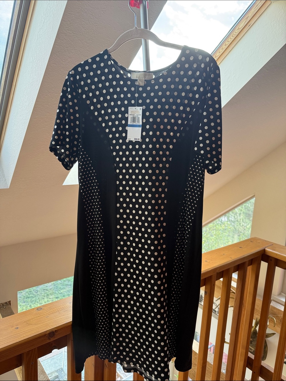 Michael Kore Polka Dot Short Sleeve Shift Dress - Black/White XL